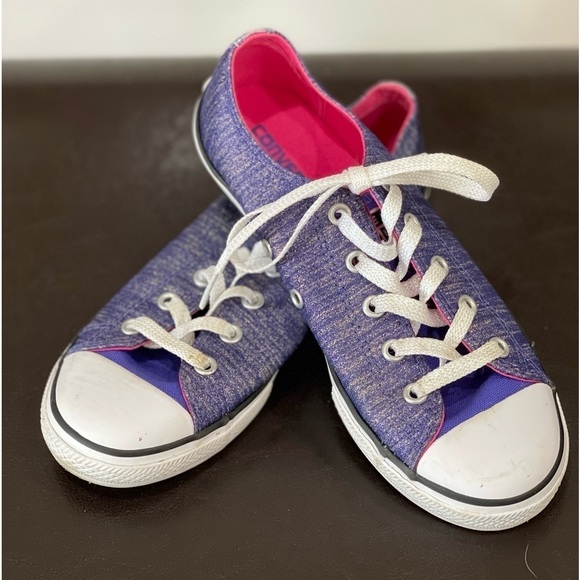 Converse All Stars purple & silver sparkling sneakers in a size youth 3 - Picture 1 of 17